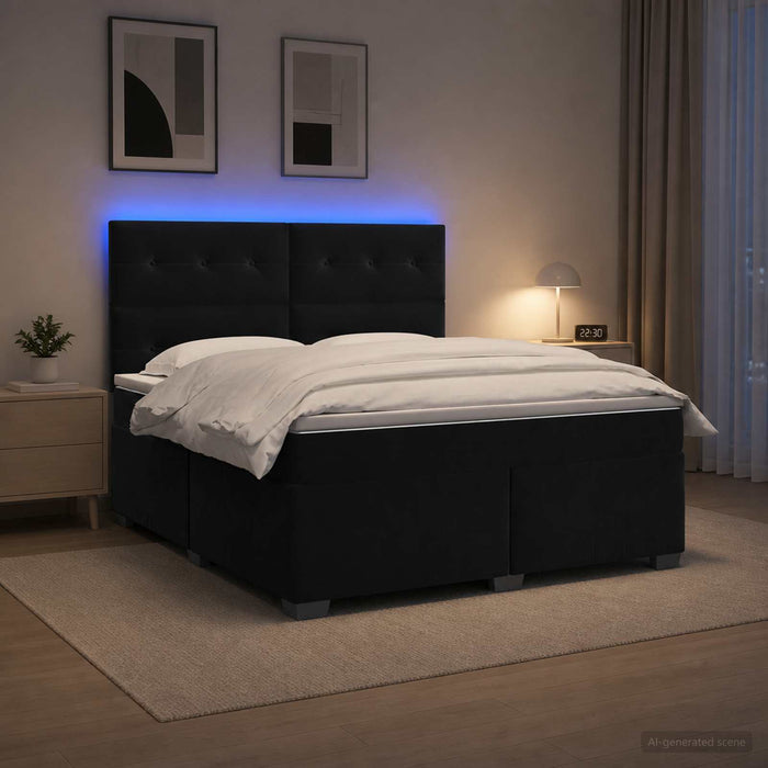 Pat boxspring cu saltea cu benzi LED Negru 160 x 200 cm Catifea - WALTI WALTI