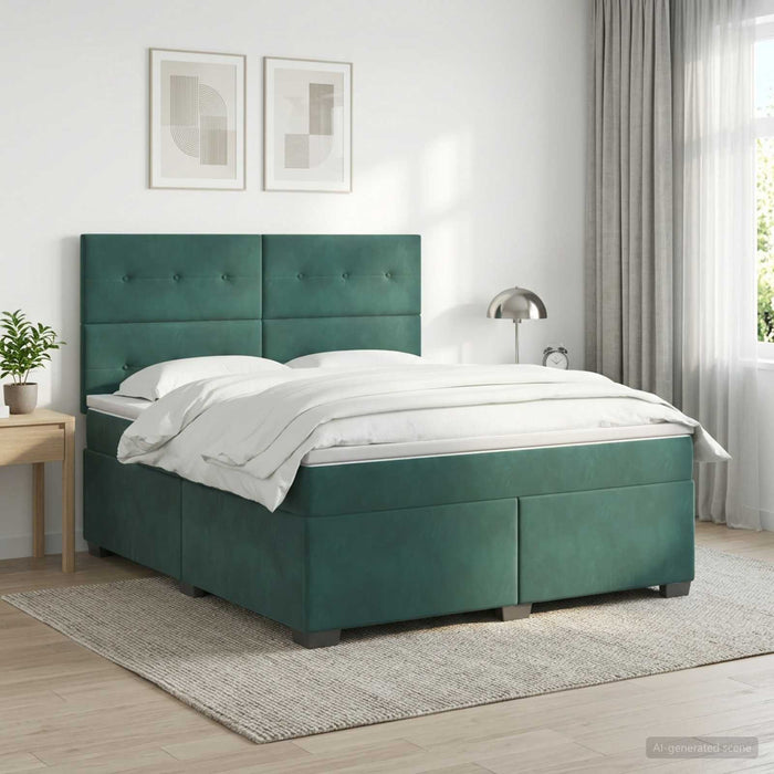 Pat boxspring cu saltea Verde închis 160 x 200 cm Catifea - WALTI WALTI