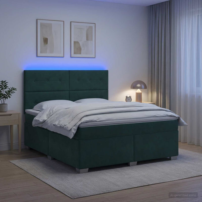 Pat boxspring cu saltea Verde închis 160 x 200 cm Catifea - WALTI WALTI