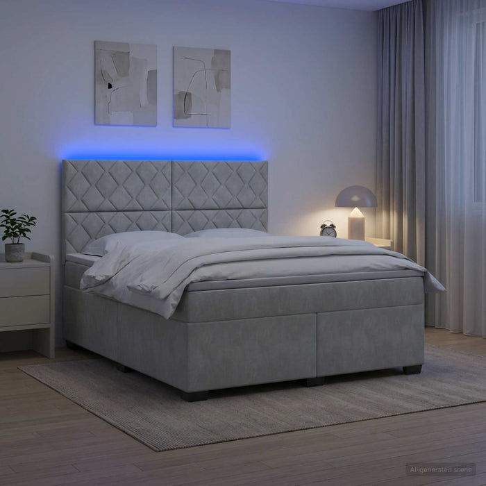 Pat boxspring cu saltea Gri deschis 160 x 200 cm Catifea WALTI