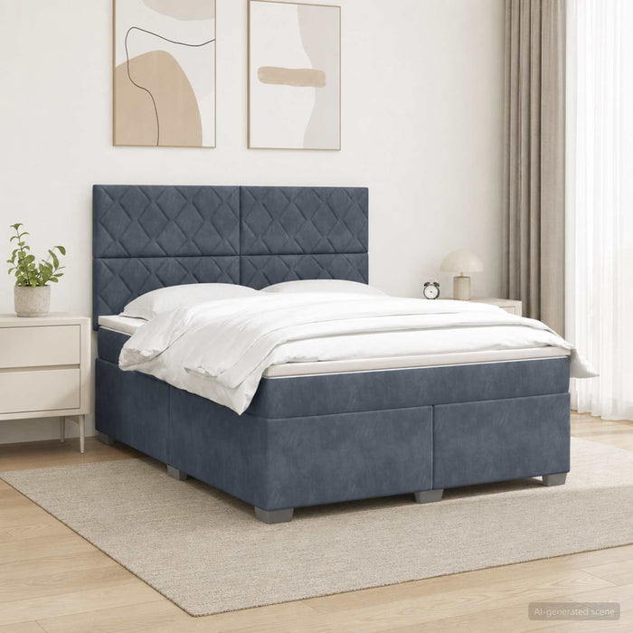 Pat boxspring cu saltea Gri închis 140 x 190 cm Catifea WALTI