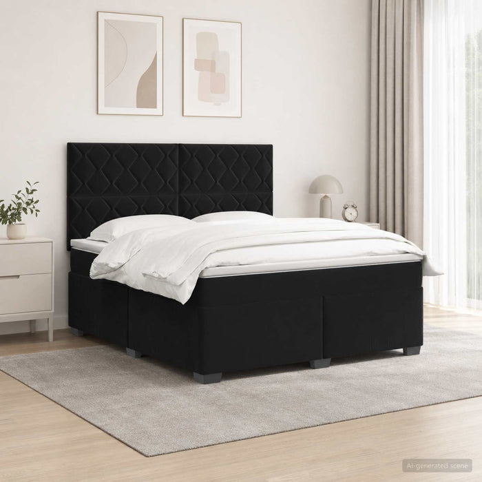 Pat boxspring cu saltea cu benzi LED Negru 160 x 200 cm Catifea WALTI