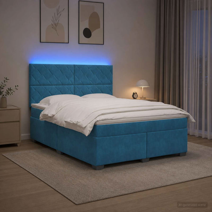 Pat boxspring cu saltea albastru 160 x 200 cm Catifea WALTI
