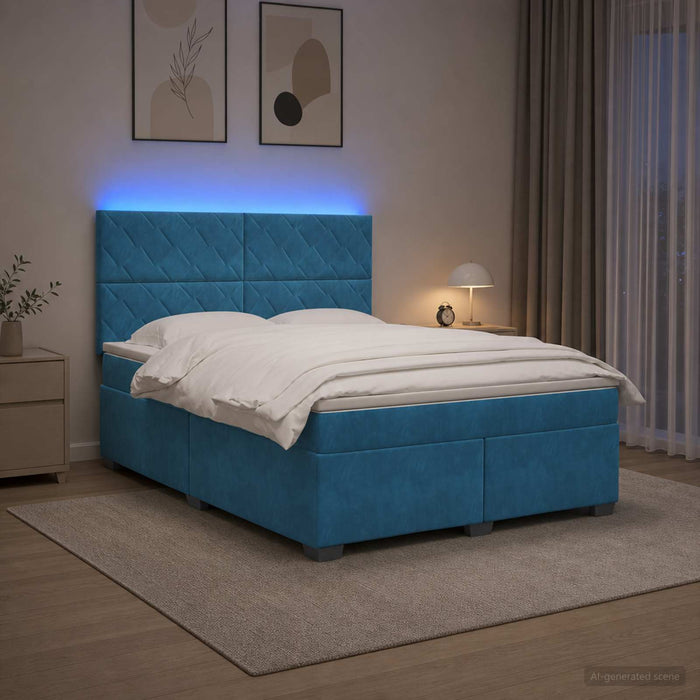 Pat boxspring cu saltea albastru 140 x 190 cm Catifea WALTI