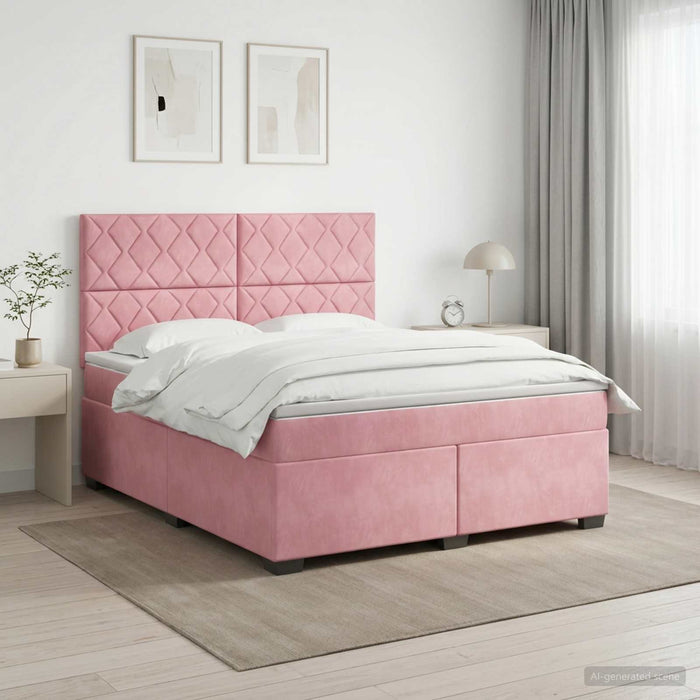 Pat boxspring cu saltea cu benzi LED Roz 140 x 200 cm Catifea WALTI