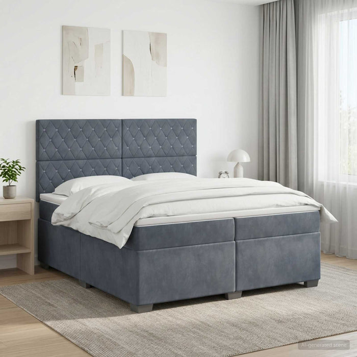 Pat boxspring cu saltea Gri închis 200 x 200 cm Catifea - WALTI WALTI