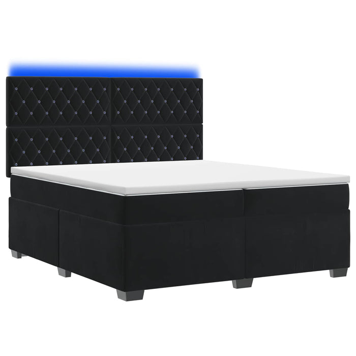 Pat boxspring cu saltea cu benzi LED Negru 200 x 200 cm Catifea WALTI