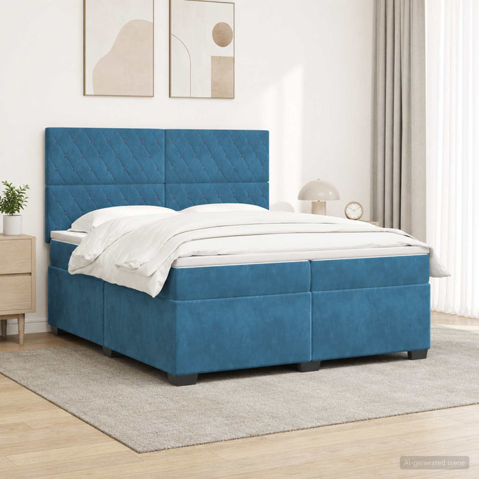 Pat boxspring cu saltea albastru 200 x 200 cm Catifea WALTI