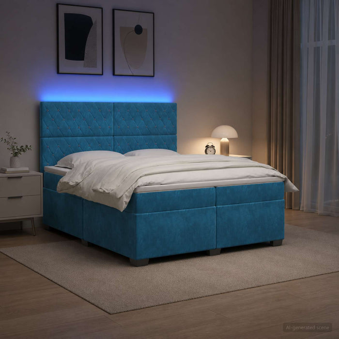 Pat boxspring cu saltea albastru 200 x 200 cm Catifea WALTI