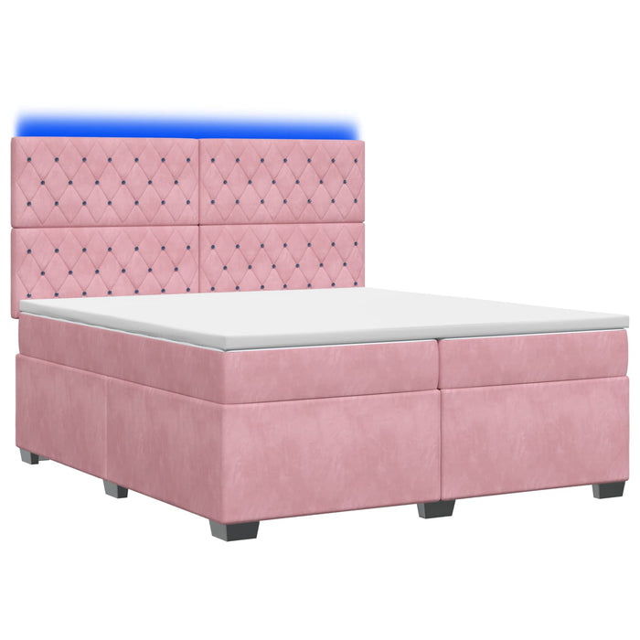 Pat boxspring cu saltea cu benzi LED Roz 200 x 200 cm Catifea WALTI
