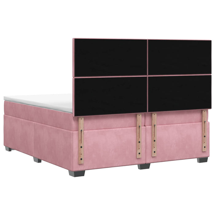 Pat boxspring cu saltea cu benzi LED Roz 200 x 200 cm Catifea WALTI
