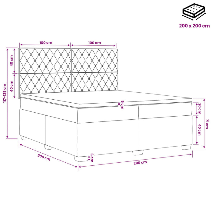 Pat boxspring cu saltea cu benzi LED Roz 200 x 200 cm Catifea WALTI