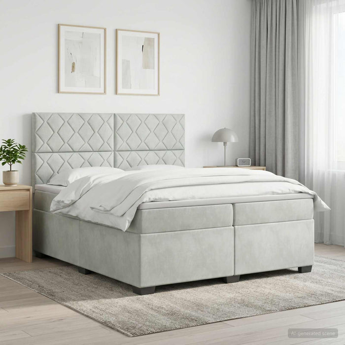 Pat boxspring cu saltea Gri deschis 200 x 200 cm Catifea WALTI