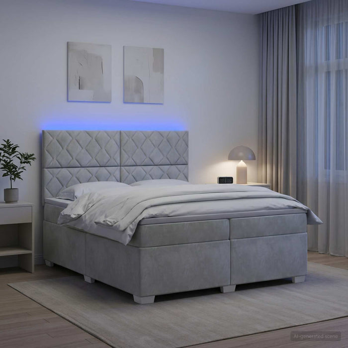 Pat boxspring cu saltea Gri deschis 200 x 200 cm Catifea WALTI