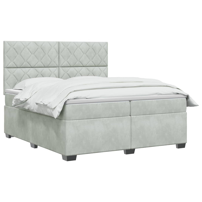 Pat boxspring cu saltea Gri deschis 200 x 200 cm Catifea WALTI