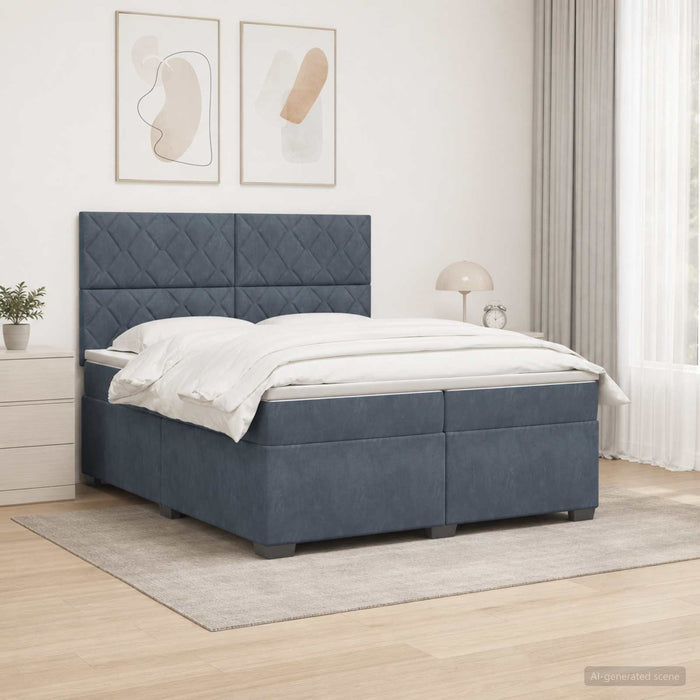 Pat boxspring cu saltea Gri închis 200 x 200 cm Catifea WALTI