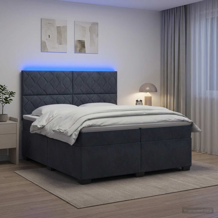 Pat boxspring cu saltea Gri închis 200 x 200 cm Catifea WALTI