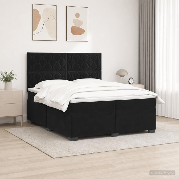 Pat boxspring cu saltea cu benzi LED Negru 200 x 200 cm Catifea WALTI