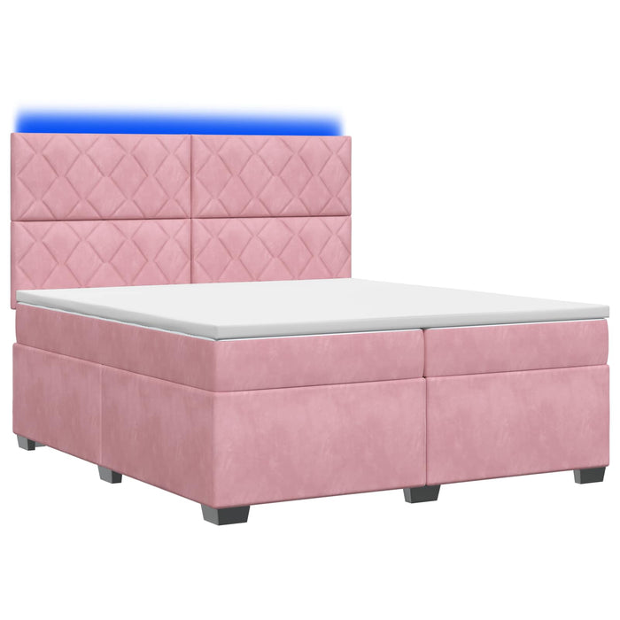 Pat boxspring cu saltea cu benzi LED Roz 200 x 200 cm Catifea WALTI