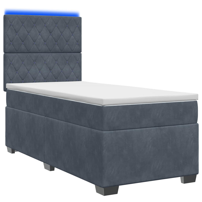 Pat box spring cu saltea și LED Gri închis 90 x 190 cm Catifea WALTI
