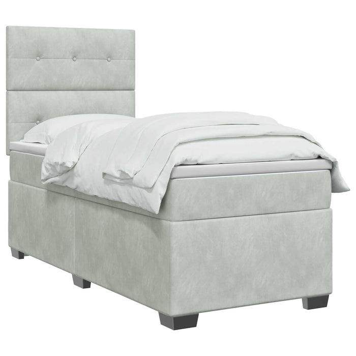 Pat box spring cu saltea și LED Gri deschis 90 x 190 cm Catifea WALTI