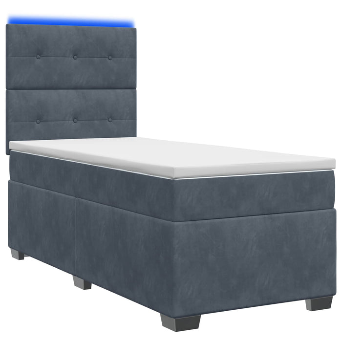 Pat box spring cu saltea și LED Gri închis 90 x 190 cm Catifea WALTI