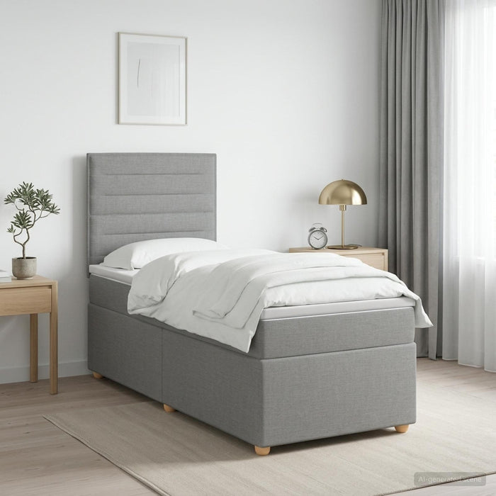 Pat boxspring cu saltea Gri deschis 90 x 200 cm Țesătură WALTI