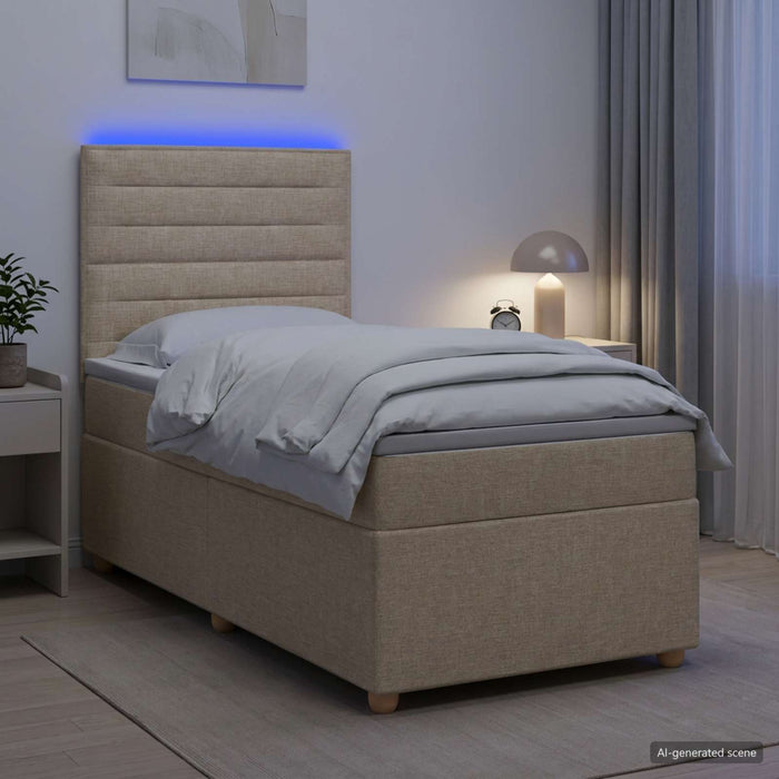 Pat boxspring cu saltea cu benzi LED Crem 100 x 200 cm Țesătură WALTI