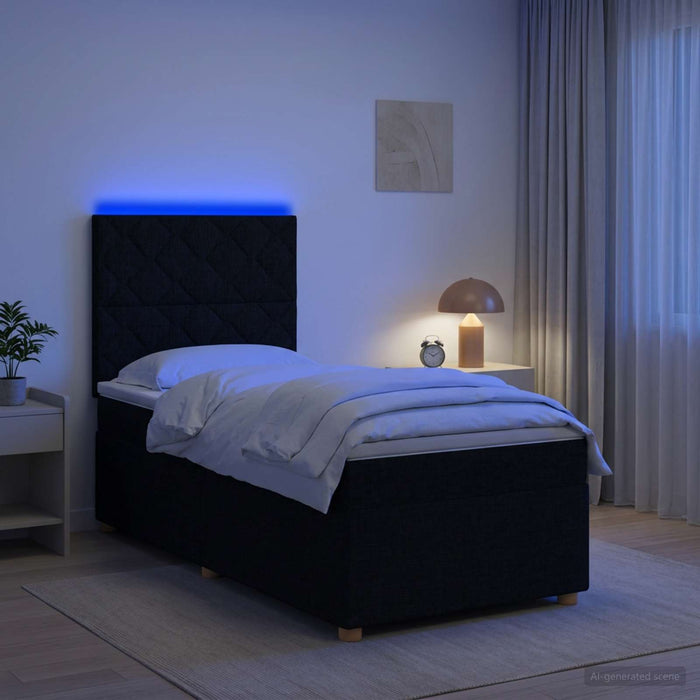 Pat boxspring cu saltea cu benzi LED Negru 90 x 190 cm Țesătură - WALTI WALTI