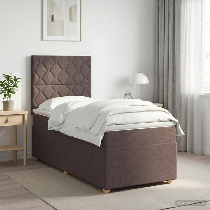 Pat boxspring cu saltea Maro închis 90 x 200 cm Țesătură WALTI