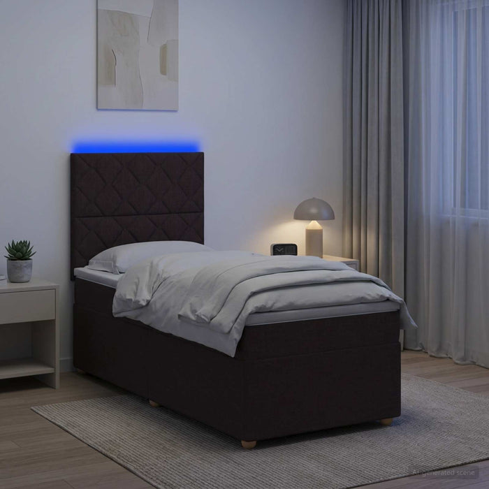 Pat boxspring cu saltea Maro închis 90 x 200 cm Țesătură WALTI