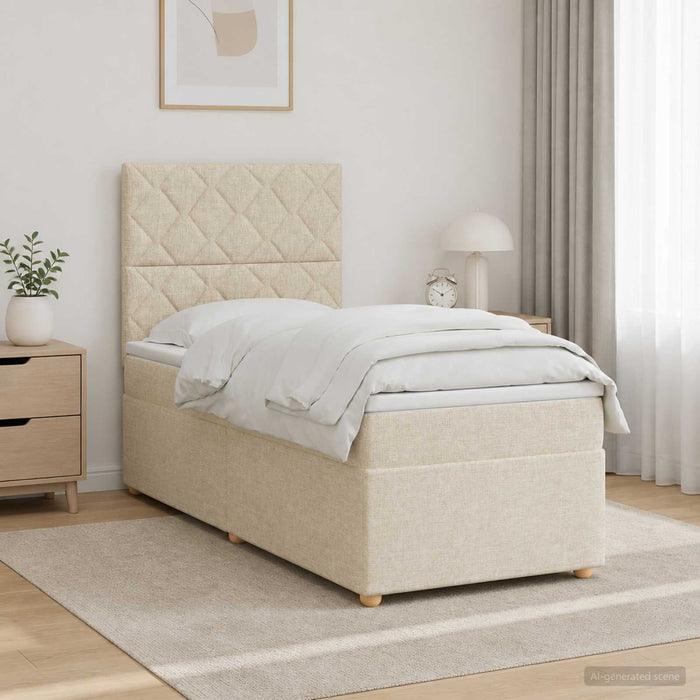 Pat boxspring cu saltea cu benzi LED Crem 90 x 200 cm Țesătură WALTI