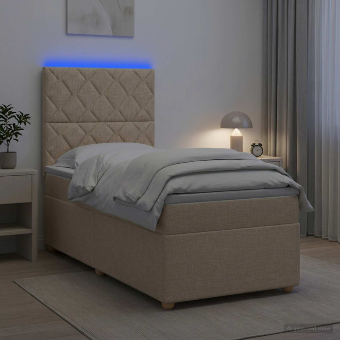 Pat boxspring cu saltea cu benzi LED Crem 80 x 200 cm Țesătură WALTI