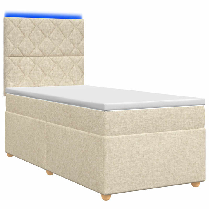 Pat boxspring cu saltea cu benzi LED Crem 80 x 200 cm Țesătură WALTI
