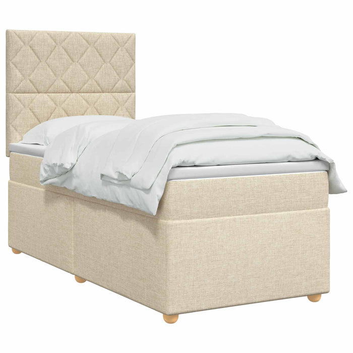 Pat boxspring cu saltea cu benzi LED Crem 80 x 200 cm Țesătură WALTI