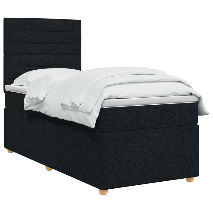 Pat boxspring cu saltea cu benzi LED Negru 90 x 190 cm Țesătură WALTI