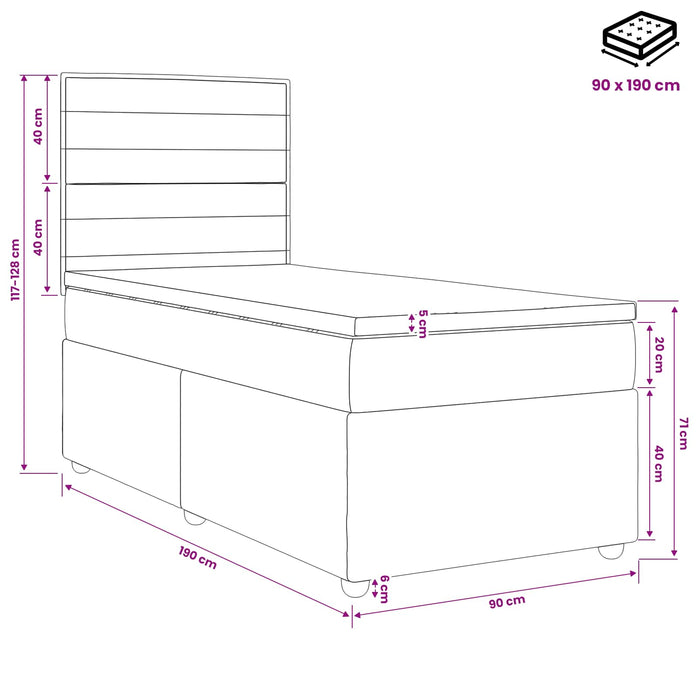 Pat boxspring cu saltea cu benzi LED Negru 90 x 190 cm Țesătură WALTI