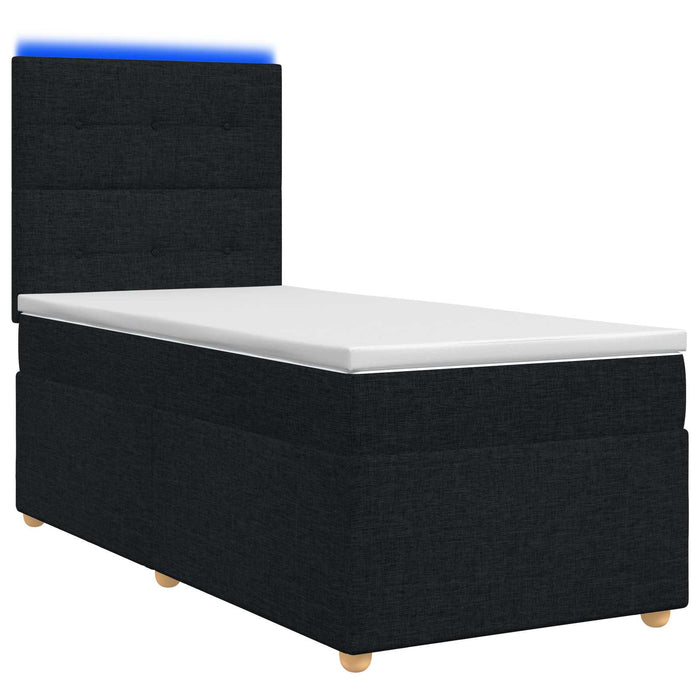 Pat boxspring cu saltea cu benzi LED Negru 90 x 190 cm Țesătură WALTI