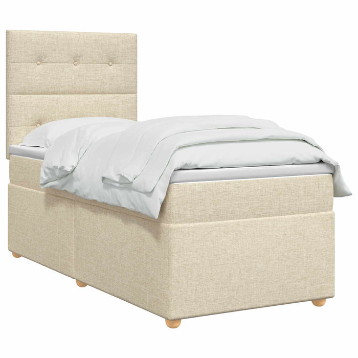 Pat boxspring cu saltea cu benzi LED Crem 90 x 190 cm Țesătură WALTI