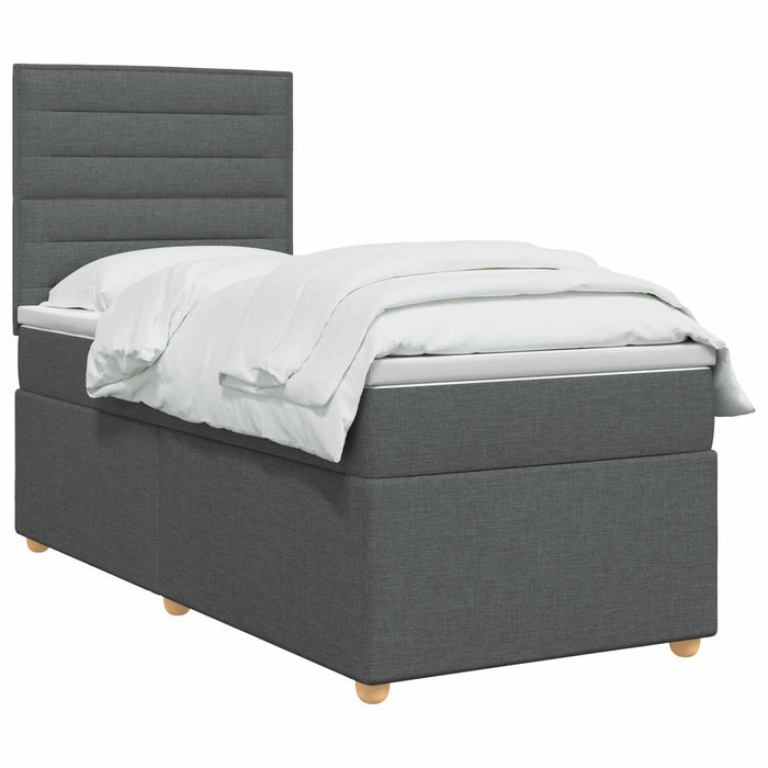 Pat boxspring cu saltea Gri închis 100 x 200 cm Țesătură WALTI