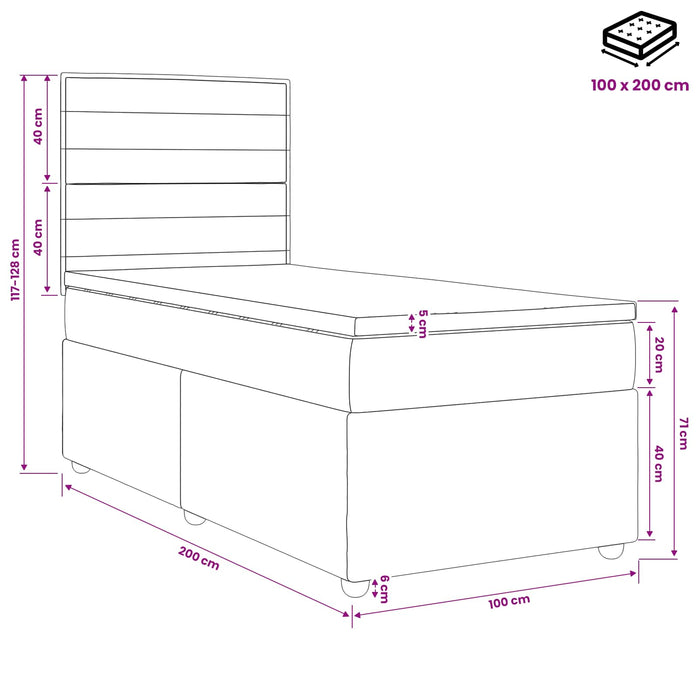 Pat boxspring cu saltea Gri închis 100 x 200 cm Țesătură WALTI