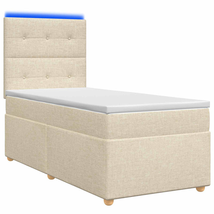Pat boxspring cu saltea cu benzi LED Crem 100 x 200 cm Țesătură WALTI
