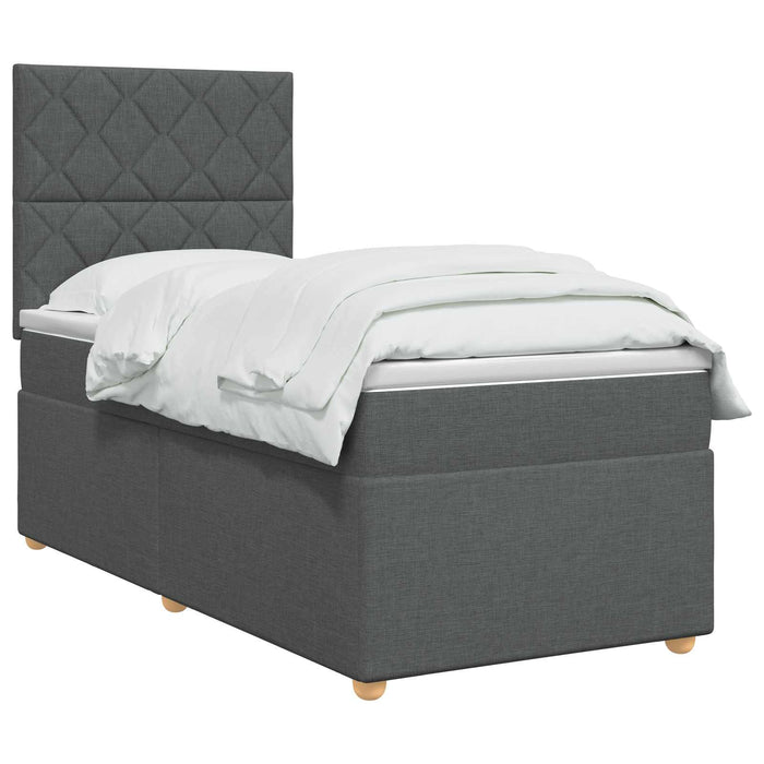 Pat boxspring cu saltea Gri închis 100 x 200 cm Țesătură WALTI
