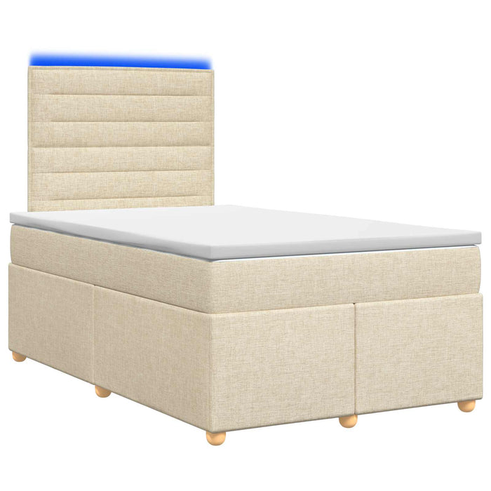 Pat boxspring cu saltea cu benzi LED Crem 120 x 190 cm Țesătură WALTI