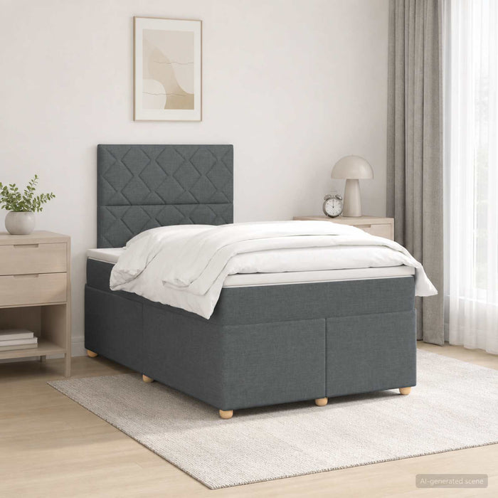 Pat boxspring cu saltea Gri închis 120 x 190 cm Țesătură WALTI