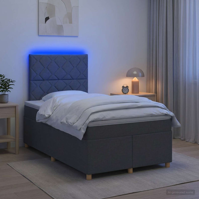 Pat boxspring cu saltea Gri închis 120 x 200 cm Țesătură WALTI