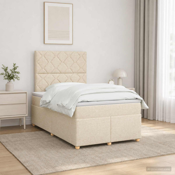 Pat boxspring cu saltea cu benzi LED Crem 120 x 190 cm Țesătură WALTI
