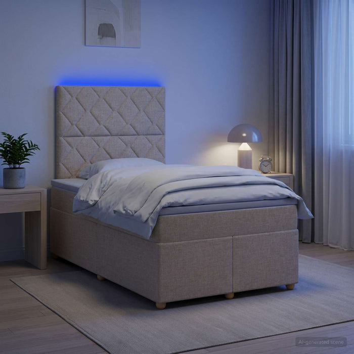 Pat boxspring cu saltea cu benzi LED Crem 120 x 190 cm Țesătură WALTI