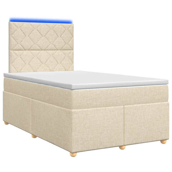 Pat boxspring cu saltea cu benzi LED Crem 120 x 190 cm Țesătură WALTI