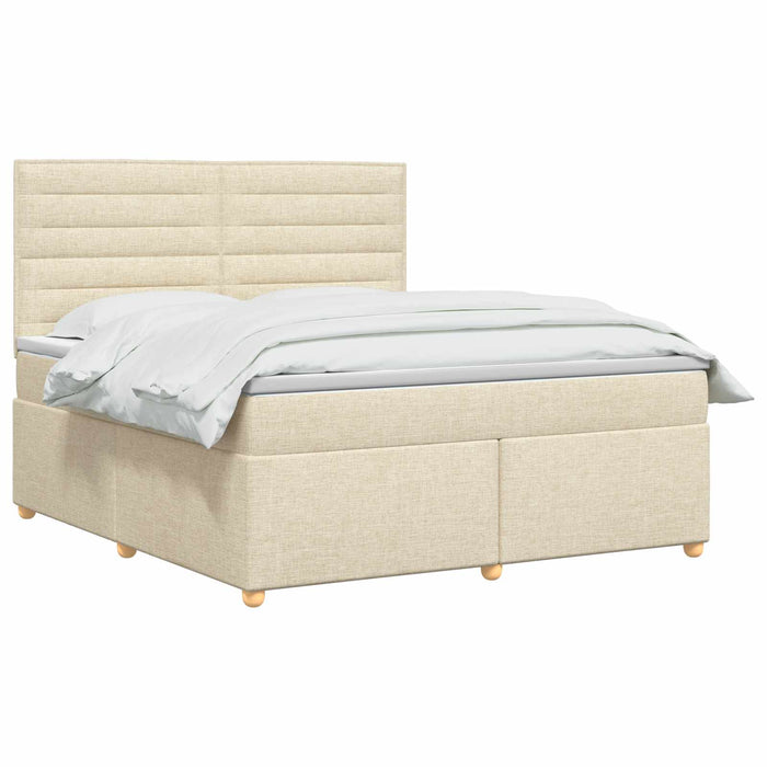 Pat boxspring cu saltea cu benzi LED Crem 140 x 190 cm Țesătură WALTI